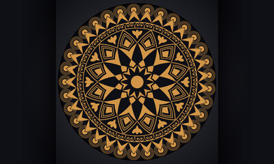 Mandala pattern Design. Golden ornament on black background.