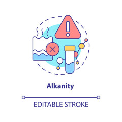 Alkalinity concept icon. Water quality indicator abstract idea thin line illustration. Measuring pH levels in water. Isolated outline drawing. Editable stroke. Arial, Myriad Pro-Bold fonts used