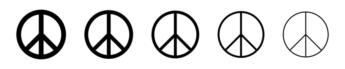 Peace symbols, pictograms and signs isolated on white background. Peace icon set. Pacifism symbols set. Pacific icons. International symbol of the antiwar movement of the disarmament