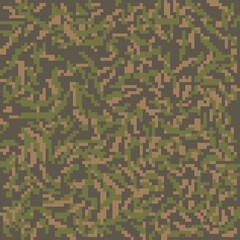 Texture for platformers pixel art vector - mud and bush pattern. Seamless texture of soil with grass.  Game landscape plan. Earth surface terrain. Digital brown and green camo background
