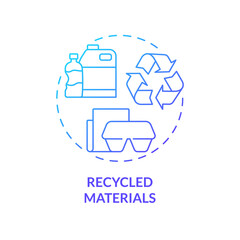 Recycled materials blue gradient concept icon. Circular economy keystone abstract idea thin line illustration. Reduce greenhouse gas emissions. Isolated outline drawing. Myriad Pro-Bold font used