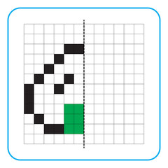 Picture reflection educational game for kids. Learn to complete symmetrical worksheets for preschool activities. Color grid pages, picture mosaics, or pixel art. Finish the Japanese rice balls.