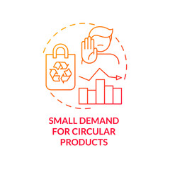 Small demand for circular products red gradient concept icon. Adoption of circular business model abstract idea thin line illustration. Isolated outline drawing. Myriad Pro-Bold font used