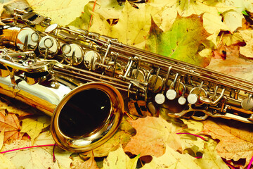 saxophone and autumn leaves
