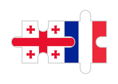 puzzle pieces of georgia and france flags. vector illustration isolated on white background