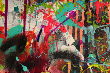 Splatters and drips cover the canvas in this graffiti style abstract painting for backgrounds.