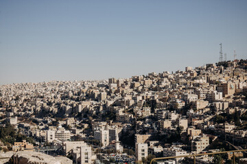 Aerial view of the city of Amman. View of modern Amman. 