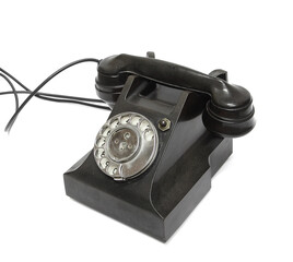 Vintage black phone isolated on a white background