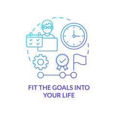 Fototapeta na wymiar Fit goals into your life blue gradient concept icon. Ongoing study. Adopting lifelong learning abstract idea thin line illustration. Isolated outline drawing. Myriad Pro-Bold fonts used