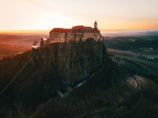 Castle Riegersburg in Austria Styria Aerial View during Sunset © Maximilian