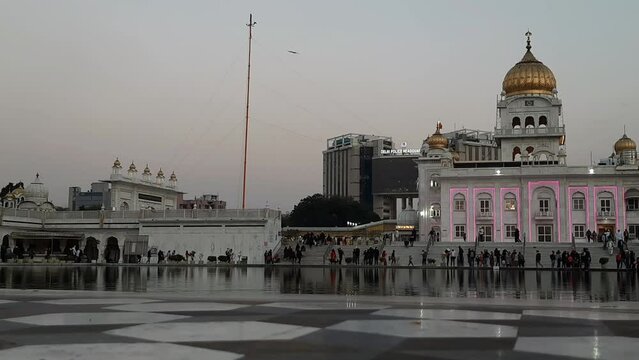 Gurdwara Bangla Sahib is the most prominent Sikh Gurudwara, Bangla Sahib Gurudwara inside view during evening time in New Delhi, India, Sikh Community one of the famous gurudwara Bangla Sahib view