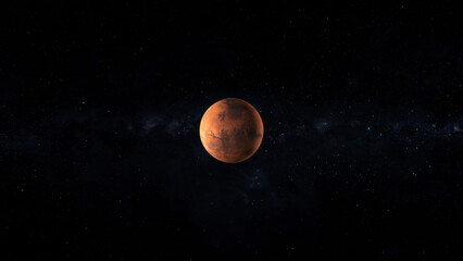 Fototapeta na wymiar Spinning planet mars on dark .Planet mars sun rise isolate on dark.
