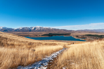 Scenic View of Lake Tekapo and Surrounding Mountains from Mount John Observatory