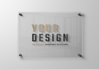Glass Sign Plate on White Wall Mockup