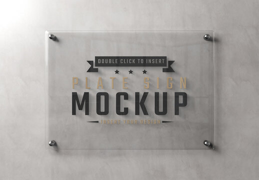 Glass Sign Plate on Concrete Wall Mockup