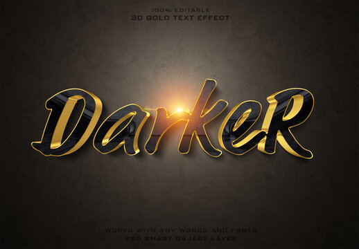 Black 3D Glossy Gold Text Effect Mockup