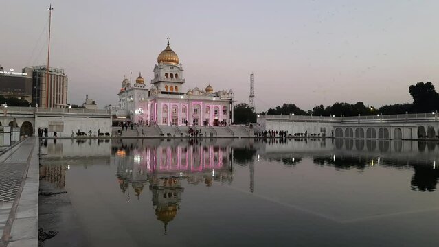 Gurdwara Bangla Sahib is the most prominent Sikh Gurudwara, Bangla Sahib Gurudwara inside view during evening time in New Delhi, India, Sikh Community one of the famous gurudwara Bangla Sahib view