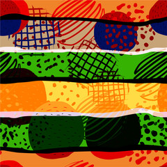 Abstract multicolored pattern with circles, bars, spots