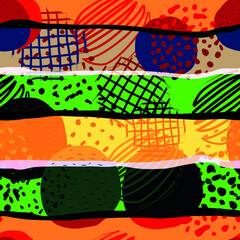 Abstract multicolored pattern with circles, bars, spots