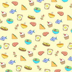 the pattern of food line icons on light background