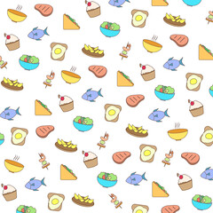 the pattern of food line icons on white background