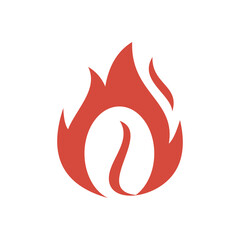 Coffee bean with fire flame hot logo