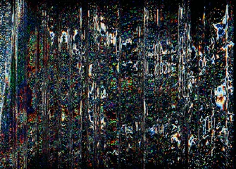 Fotobehang Futuristic glitch. Color noise. Digital distortion. Lcd damage. Blue orange green pixel grain artifact texture on dark black abstract background. © golubovy