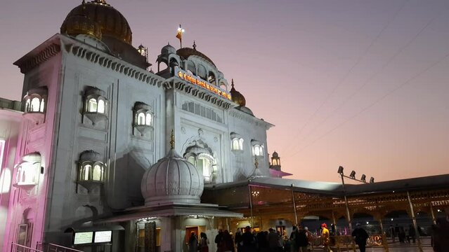 Gurdwara Bangla Sahib is the most prominent Sikh Gurudwara, Bangla Sahib Gurudwara inside view during evening time in New Delhi, India, Sikh Community one of the famous gurudwara Bangla Sahib view