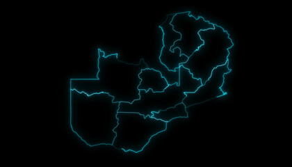 Outline Map of Zambia with Provinces in Black Background