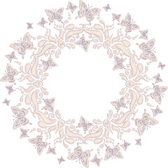 3D-image gold pink central ornament with butterflies for ceiling decoration