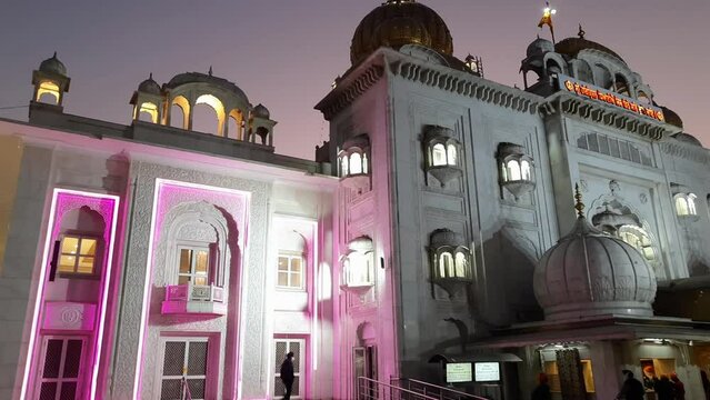 Gurdwara Bangla Sahib is the most prominent Sikh Gurudwara, Bangla Sahib Gurudwara inside view during evening time in New Delhi, India, Sikh Community one of the famous gurudwara Bangla Sahib view