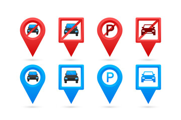 Parking sign, Parking zone map pin. Street road sign. Car park icon. Vector stock illustration - obrazy, fototapety, plakaty