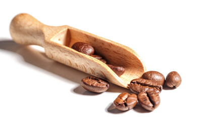 Heap of fresh roasted coffee beans isolated on white background as package design elements