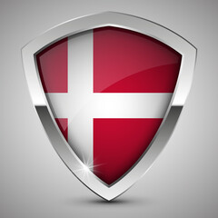 EPS10 Vector Patriotic shield with flag of Denmark.
