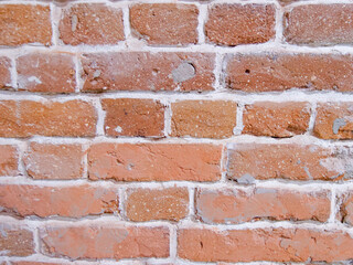 Background. Brick wall. Red brick with cement solution
