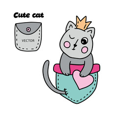 Cute cat in pocket kids , baby animal illustration background.