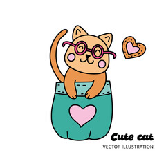 Cute cat in pocket kids , baby animal illustration background.