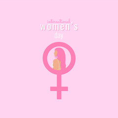 International women's day minimalist card with faces women's pink.	