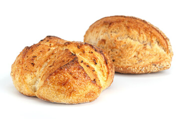 Fototapeta premium Loaf of bread isolated on white background. Whole bread.Crispy bread roll isolated against white background