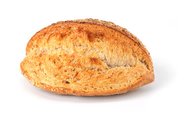 Loaf of bread isolated on white background. Whole bread.Crispy bread roll isolated against white background