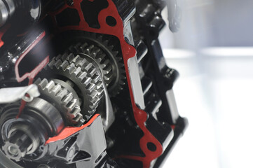 See the operation of the piston cylinder of the engine. Selective focus