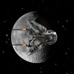 Obraz na płótnie Canvas Manned drone in Moon orbit.