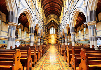 Interior design of St Paul's Cathedral. The cathedral is a major landmark and iconic building in Melbourne. - obrazy, fototapety, plakaty