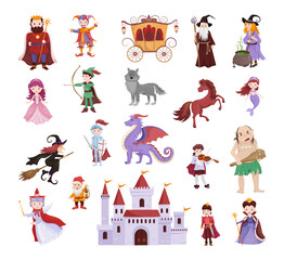 Collection of fairy tale characters isolated on white background. Illustrations for children.