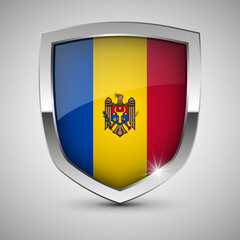 EPS10 Vector Patriotic shield with flag of Moldova.