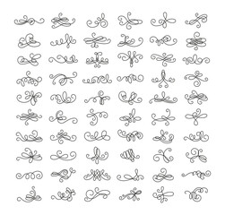 Collection of graceful linear squiggles and patterns. Elements for creating designs.