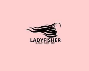 long hair and hook lady angler logo