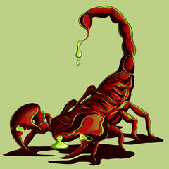 poisonous red scorpion on flat background - obrazy, fototapety, plakaty