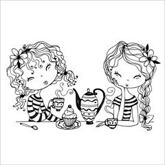 Chibi girls coloring page for kids