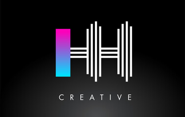 HH White Purple Lines Letter Logo. Creative Line Letters Vector Template.